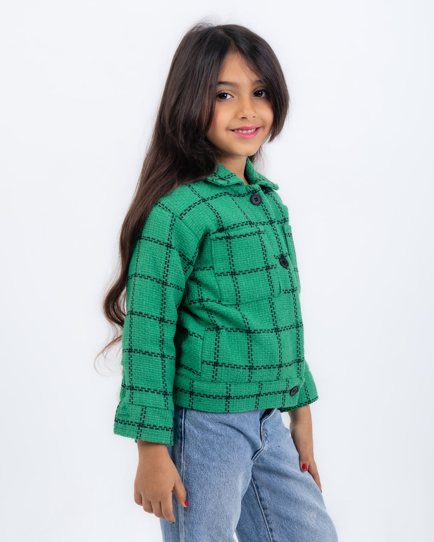 Fur-lined plaid tweed jacket - green color