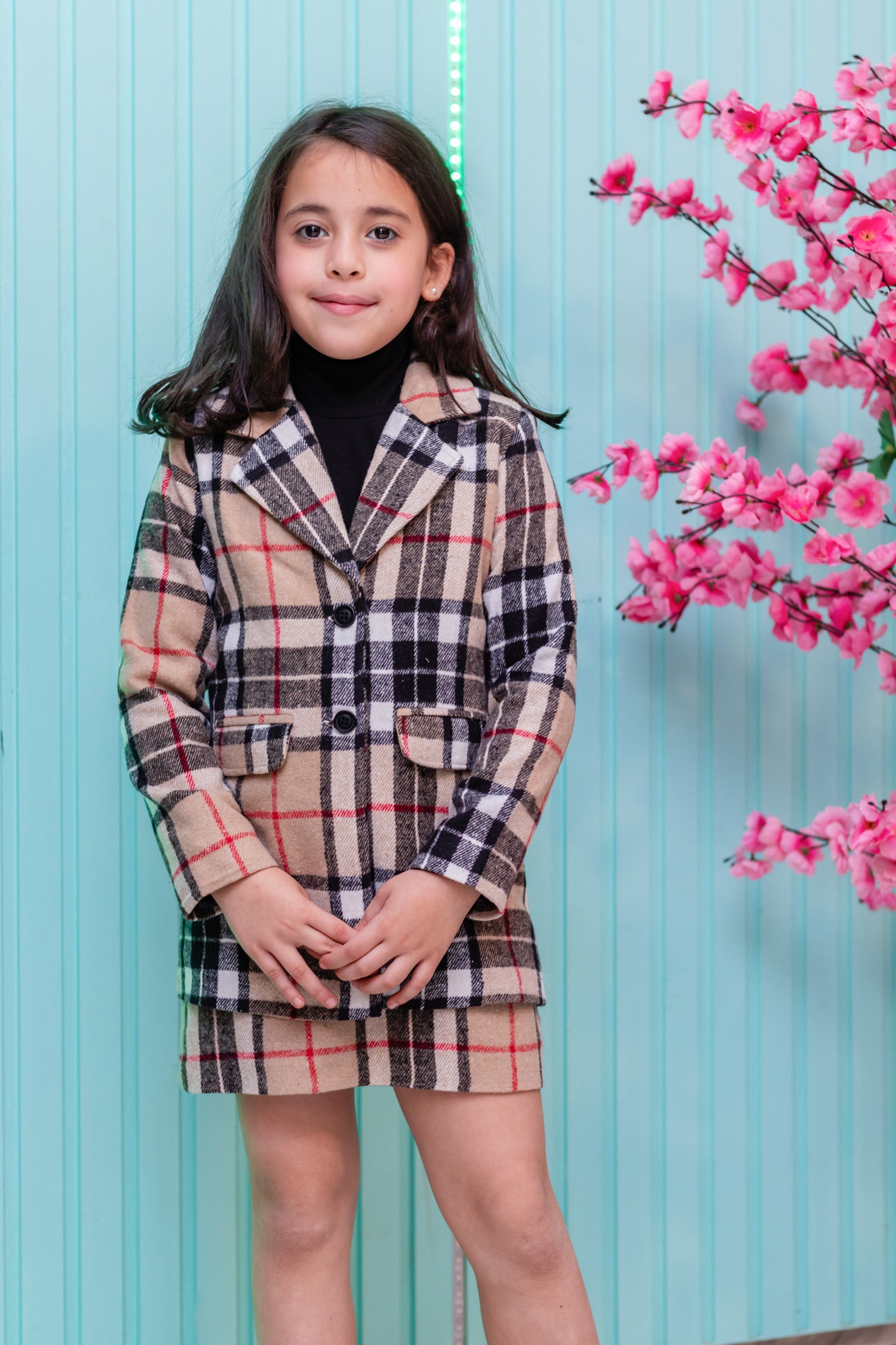 plaid wool jacket and skirt for a polished and stylish look